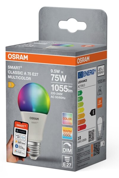 Smart LED žárovka SMART+ MATTER Multicolor Classic A75, 9.5W, E27