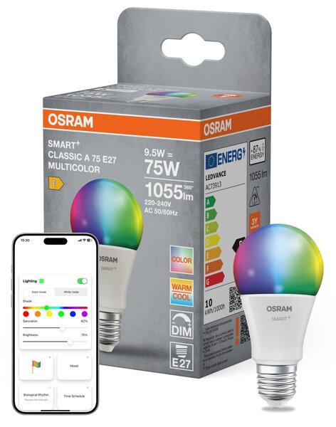Smart LED žárovka SMART+ MATTER Multicolor Classic A75, 9.5W, E27