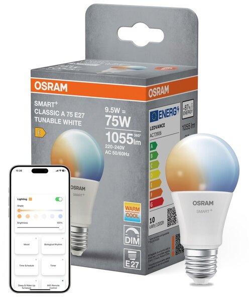 Smart LED žárovka SMART+ MATTER Tunable White Classic A75, 9.5W, E27