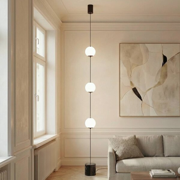 Lucande LED stojací lampa Darrow, černá/opálová, sklo, stmívatelné, stmívatelný, Bílá / opál, Obývací pokoj / jídelna, Sklo, Moderní