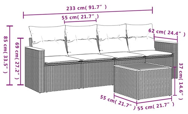 5dílná zahradní sedací souprava s poduškami šedá polyratan