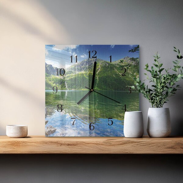 Skleněné hodiny na stěnu Horské jezero zskc-30x30-00178331