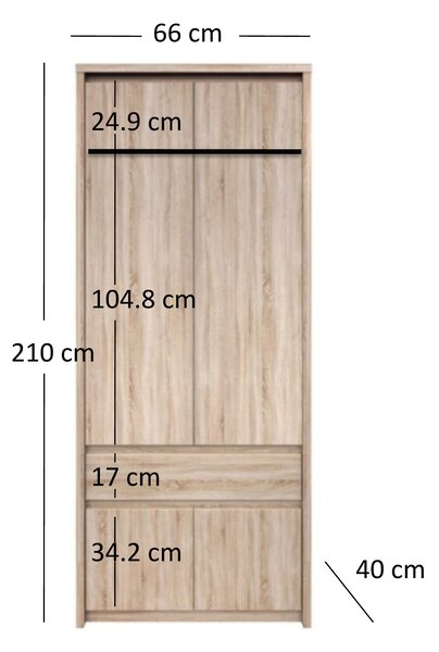 Šatní skříň Noella (dub sonoma). Akce -22%