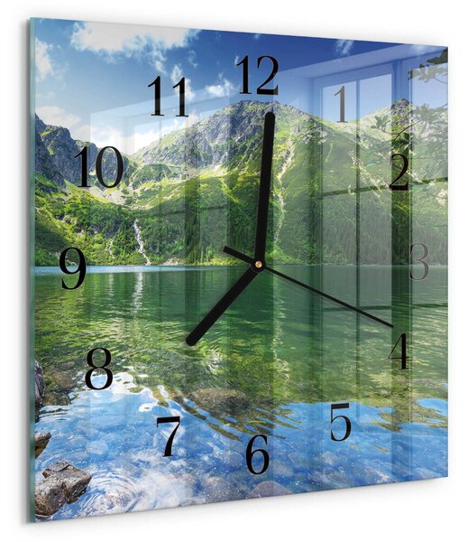 Skleněné hodiny na stěnu Horské jezero zskc-30x30-00178331