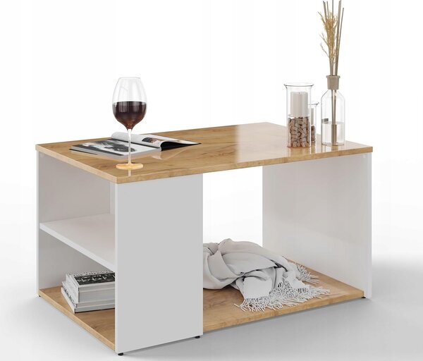 Konferenční stolek PLATAN ROOM obdélníkový 90 x 60 x 47 cm bílý, dub craft zlatý