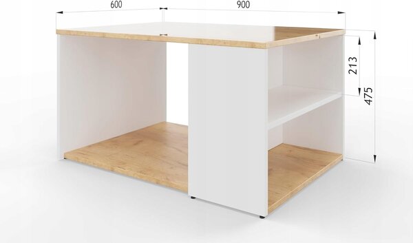 Konferenční stolek PLATAN ROOM obdélníkový 90 x 60 x 47 cm bílý, dub craft zlatý