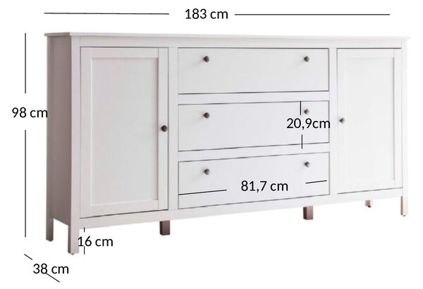 Komoda Olna 2D3S (bílá). Akce -21%