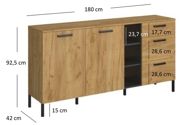 Komoda Shanna (dub craft zlatý + antracit). Akce -23%