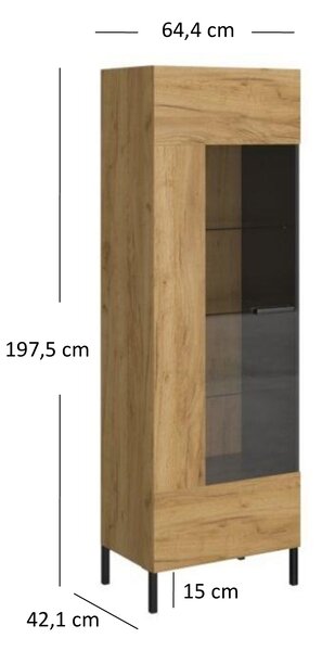 Vitrína Shanna (dub craft zlatý + antracit). Akce -22%