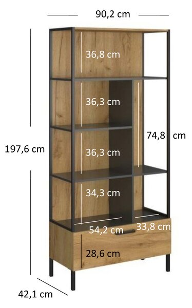 Regál Shanna (dub craft zlatý + antracit). Akce -22%