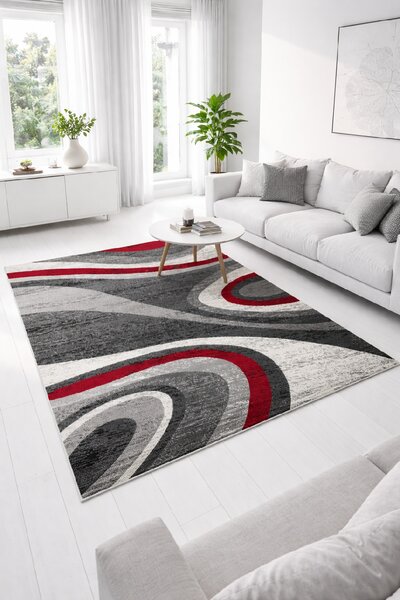 Moderní koberec Tap - vlnky 5 - šedý/červený Rozměr koberce: 120x170 cm