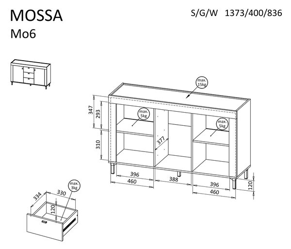 Dolmar Komoda Mossa 06 Barva: černá + dub whisky