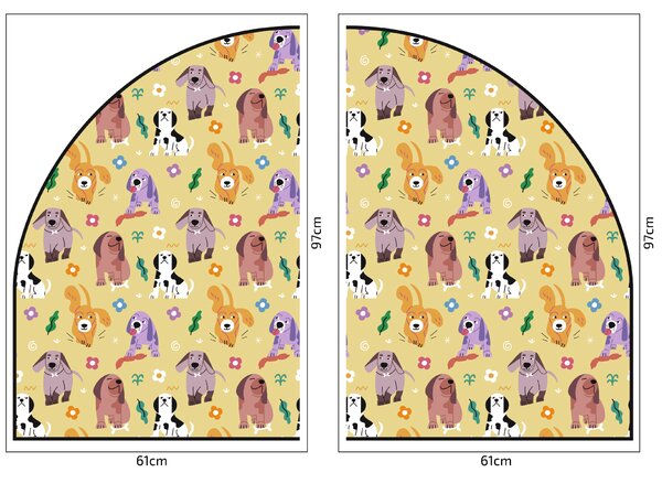 PIPPER. Ochranná textilní nálepka na zeď - Oblouk - Barevní psi Velikost: 120x96cm, Jméno: Bez jména