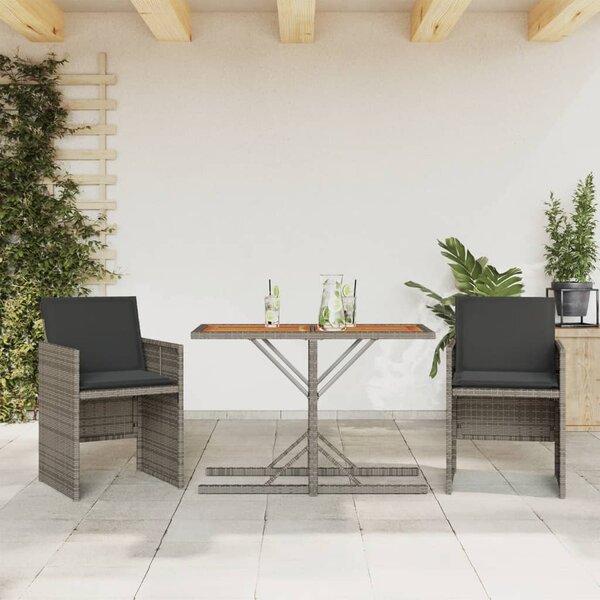 3dílný bistro set s poduškami šedý polyratan