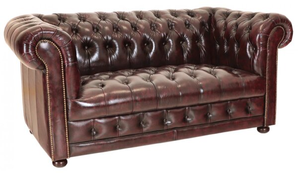 Pohovka dvoumístná Chesterfield Manchester z pravé hovězí kůže New Red