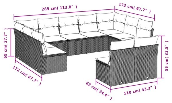 11dílná zahradní sedací souprava s poduškami černá polyratan
