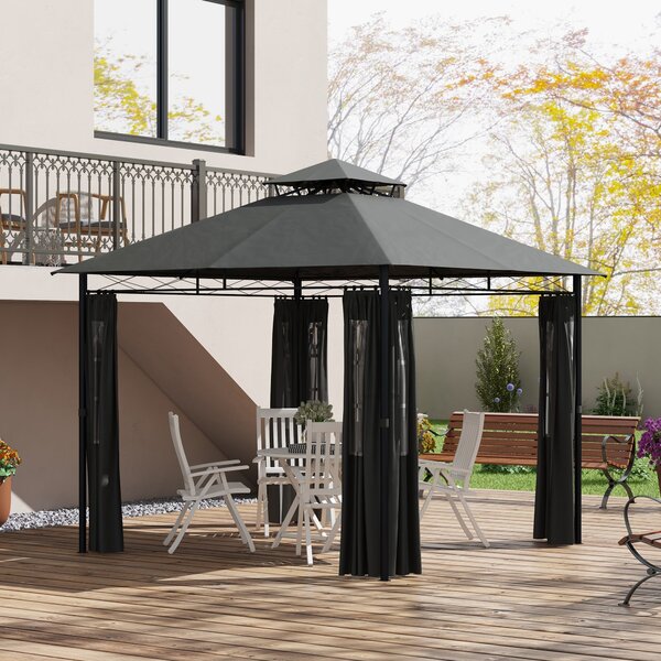 Pavilon Outsunny přibližně 3 x 3 m, Zahradní stan se stěnou, Party stan s dvojitou střechou, Nepromokavý event stan, Zahradní altán, pro balkon, teras