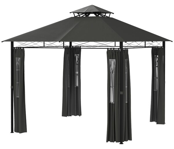 Pavilon Outsunny přibližně 3 x 3 m, Zahradní stan se stěnou, Party stan s dvojitou střechou, Nepromokavý event stan, Zahradní altán, pro balkon, teras