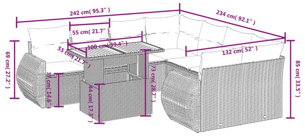 9dílná zahradní sedací souprava s poduškami béžová polyratan 3272123
