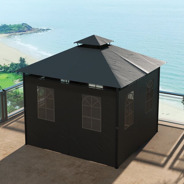 Pavilon Outsunny přibližně 3 x 3 m, Zahradní stan se stěnou, Party stan s dvojitou střechou, Nepromokavý event stan, Zahradní altán, pro balkon, teras
