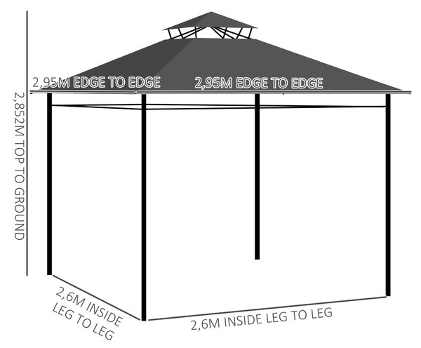 Pavilon Outsunny přibližně 3 x 3 m, Zahradní stan se stěnou, Party stan s dvojitou střechou, Nepromokavý event stan, Zahradní altán, pro balkon, teras