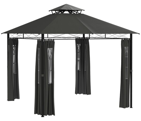 Pavilon Outsunny přibližně 3 x 3 m, Zahradní stan se stěnou, Party stan s dvojitou střechou, Nepromokavý event stan, Zahradní altán, pro balkon, teras