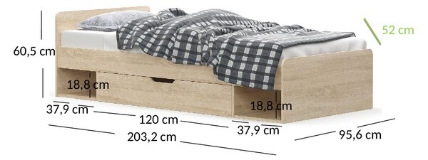 Jednolůžková postel 90 cm Terrell (dub sonoma) (bez roštu a matrace). 1053299