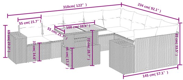 10dílná zahradní sedací souprava s poduškami béžová polyratan 3272795