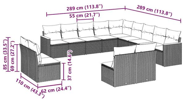 13dílný zahradní sedací souprava s poduškami černý polyratan