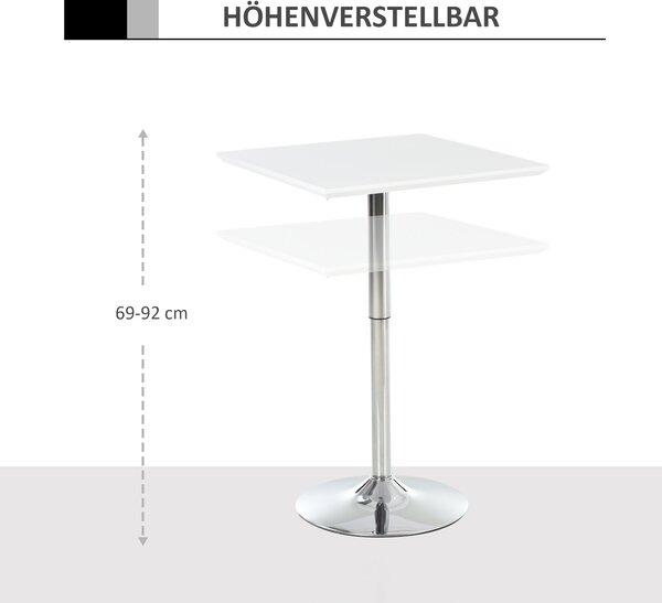 HOMCOM Barový stůl Bistro Pub výškově nastavitelný čtvercový z oceli bílý 60 x 60 x 69-92 cm | Aosom