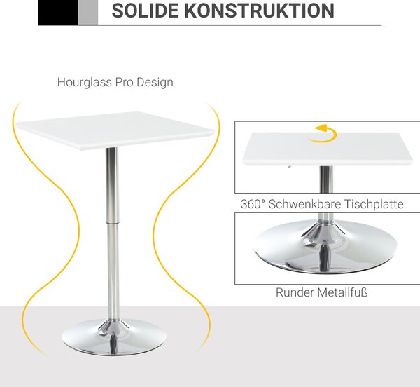 HOMCOM Barový stůl Bistro Pub výškově nastavitelný čtvercový z oceli bílý 60 x 60 x 69-92 cm | Aosom