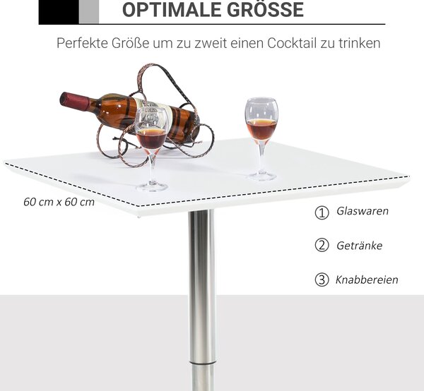 HOMCOM Barový stůl Bistro Pub výškově nastavitelný čtvercový z oceli bílý 60 x 60 x 69-92 cm | Aosom