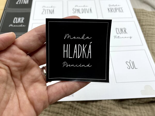 Samolepky na dózy Přísady na vaření 60x60 mm 12ks Barva: Černá