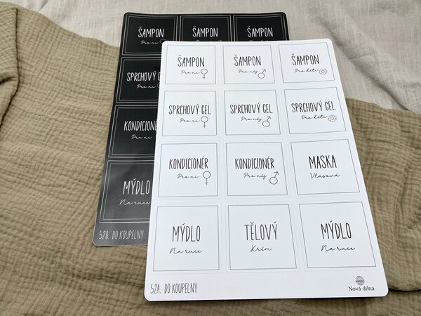 Samolepky na lahvičky do koupelny 65x65 mm 12ks Barva: Černá