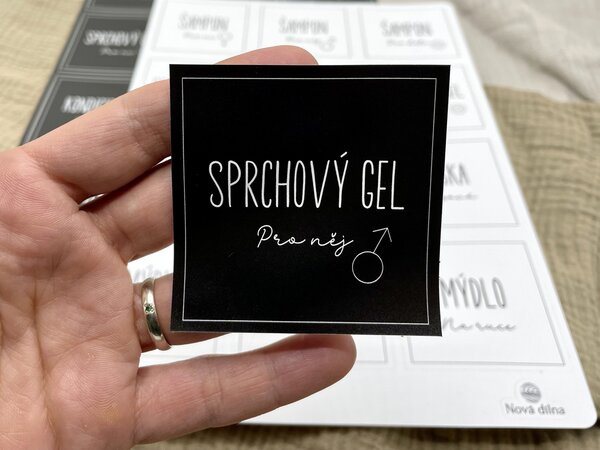 Samolepky na lahvičky do koupelny 65x65 mm 12ks Barva: Černá