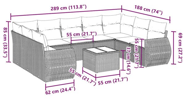 10dílná zahradní sedací souprava podušky světle šedá polyratan