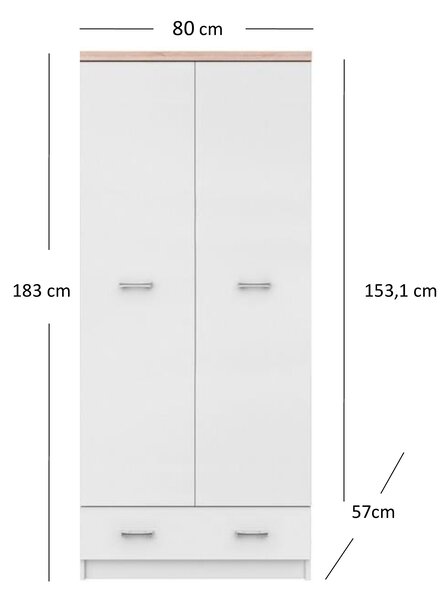 Šatní skříň Tianna 2d1s (bílá). Akce -22%