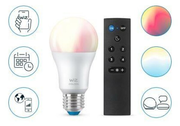 WiZ SET 1x LED žárovka E27 A60 8W (60W) 806lm 2200-6500K RGB IP20, stmívatelná + ovladač v1
