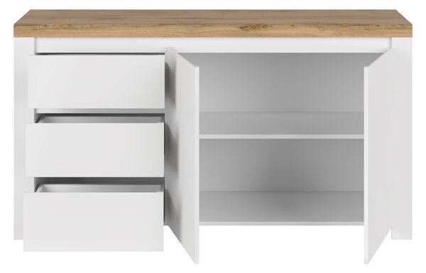 Komoda Vina 2d3s (bílá lesklá + dub wotan). Akce -25%