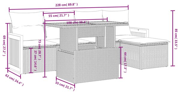 6dílná zahradní sedací souprava s poduškami černá polyratan 3273933