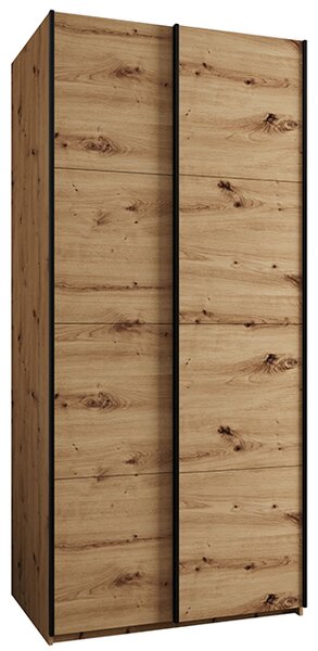 Šatní skříň LUX 1 s posuvnými dveřmi, 100×245,5×64 Dub Artisan / černé