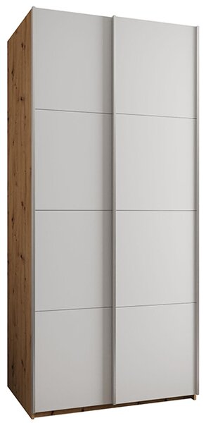 Šatní skříň LUX 1 s posuvnými dveřmi, 100×245,5×64 Dub Artisan / bílá / stříbrné