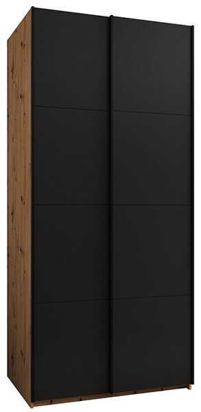 Šatní skříň LUX 1 s posuvnými dveřmi, 110×245,5×64 Dub Artisan / černá / černé