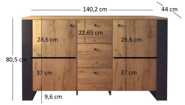 Komoda Wayne (dub craft zlatý). Akce -23%