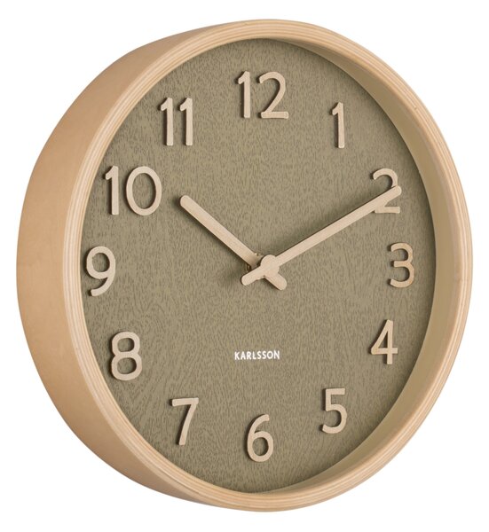 Nástěnné hodiny ze dřeva Pure 22 cm S mechově zelené Karlsson (Barva - mechově zelená)