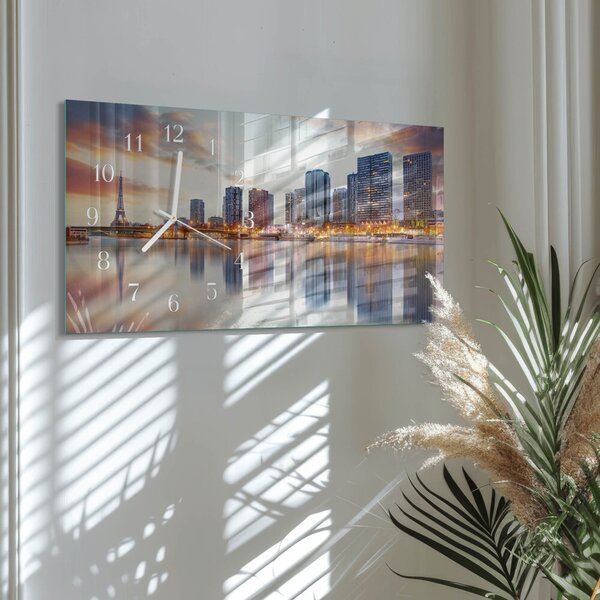 Skleněné hodiny horizontální Paříž večer zsppb-60x30-00295304