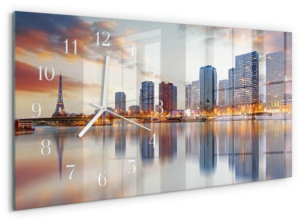 Skleněné hodiny horizontální Paříž večer zsppb-60x30-00295304
