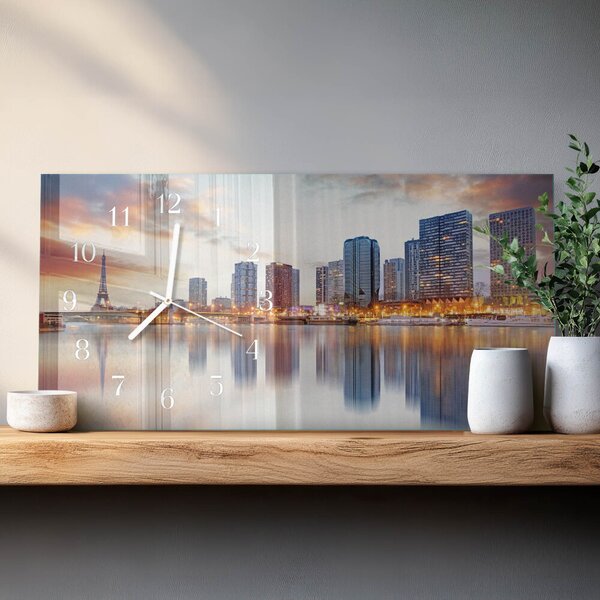 Skleněné hodiny horizontální Paříž večer zsppb-60x30-00295304