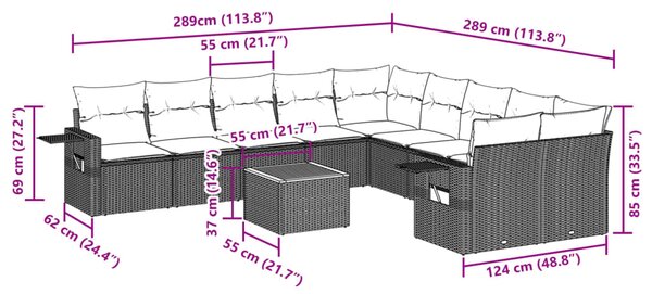 11dílná zahradní sedací souprava s poduškami černá polyratan