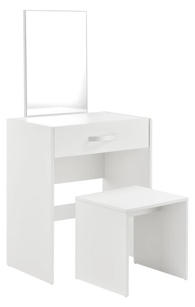 In And OutdoorMatch Toaletní stolek Destinee - S taburetem a zrcadlem - Toaletní stolek - 132 x 63 x 39 cm - Bílá - Dřevotříska - vzhled